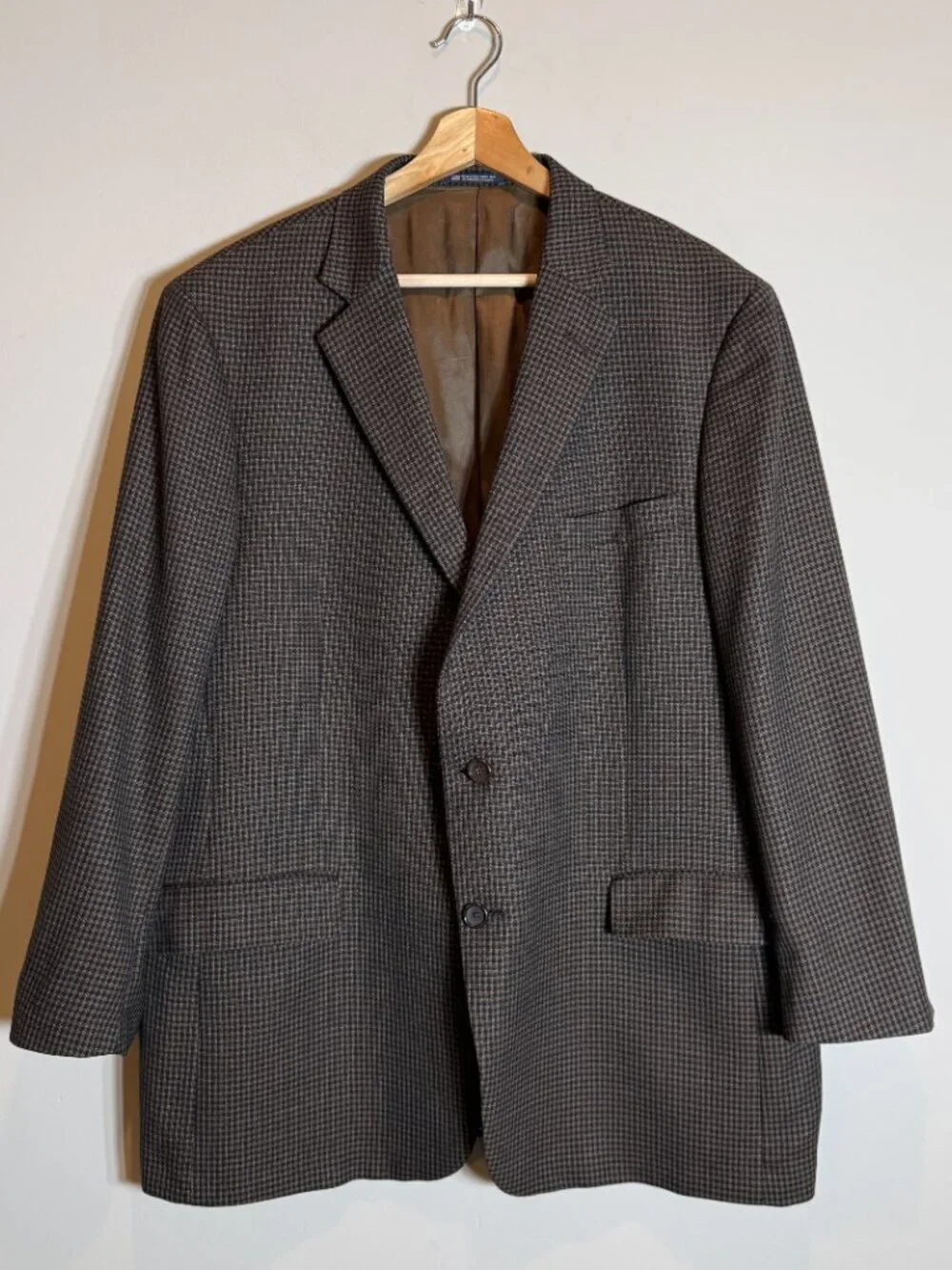 Hart Schaffner Marx Plaid Wool Sport Coat Dinner Jacket Blazer Men's 48R Brown